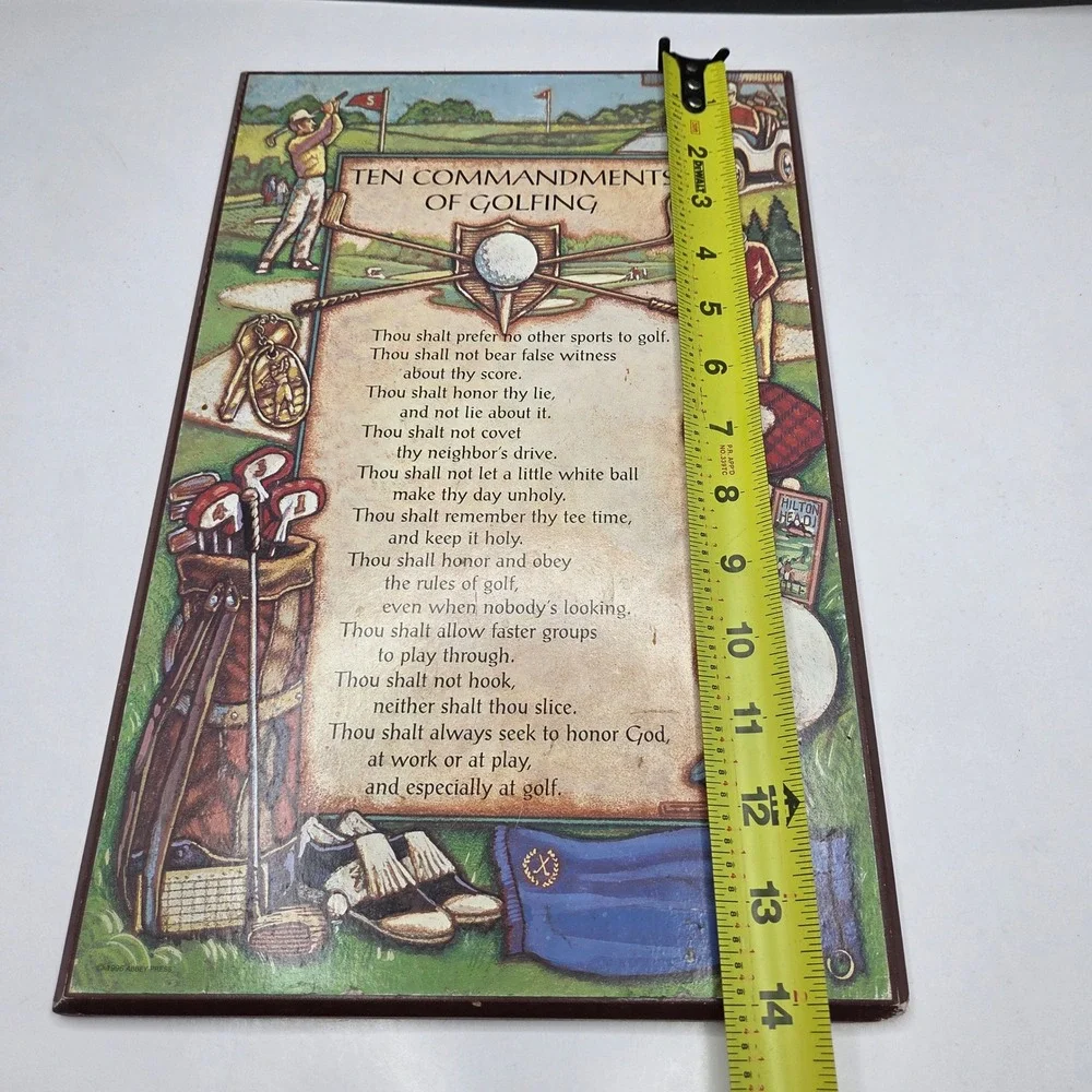 Abbey Press Ten Commandments of Golfing Wall Plaque Vintage Wood Sign 9x14 Green